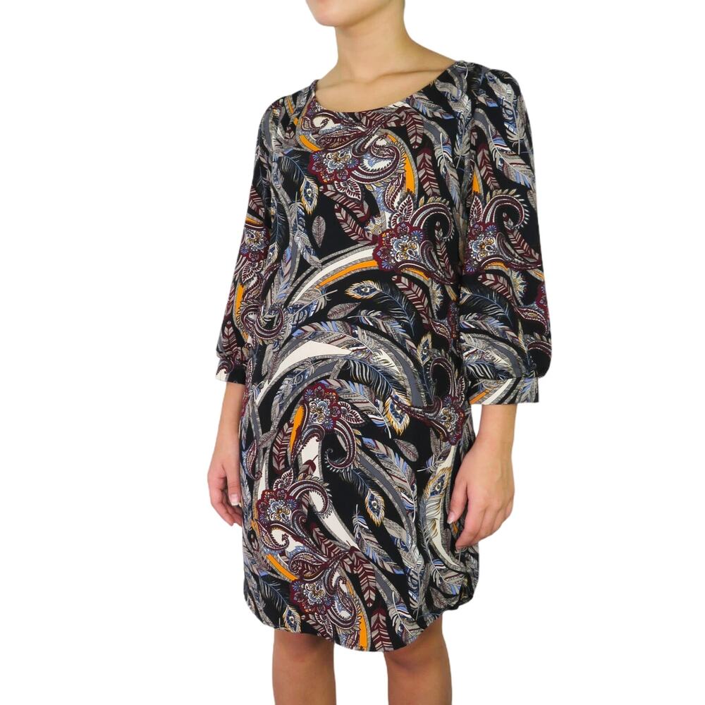 Anthropologie Boho Multicolor Paisley Feather Puff Sleeve Mini Dress Small